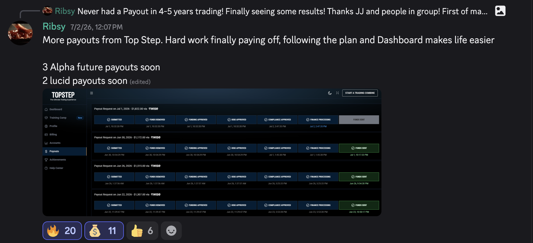 Payout proof from Ribsy