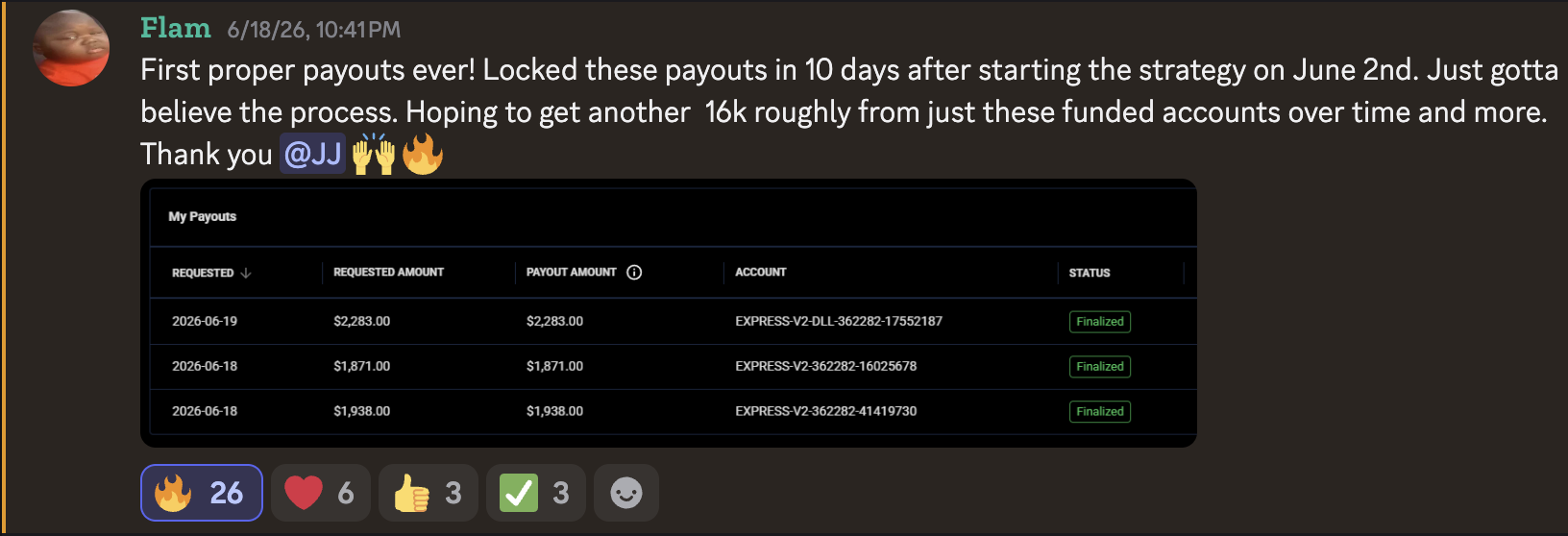 Payout proof from Flam