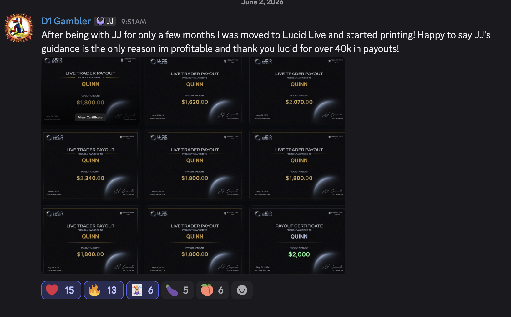 Payout proof from D1 Gambler