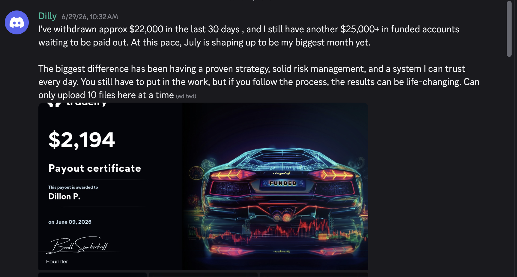 Payout proof from Dilly
