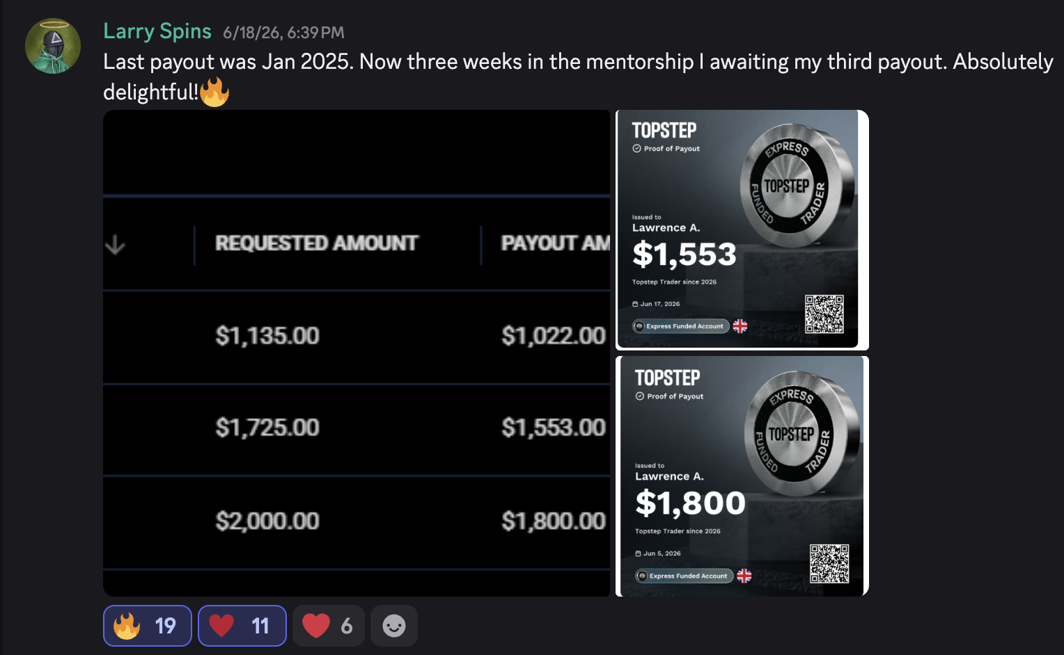 Payout proof from Larry Spins