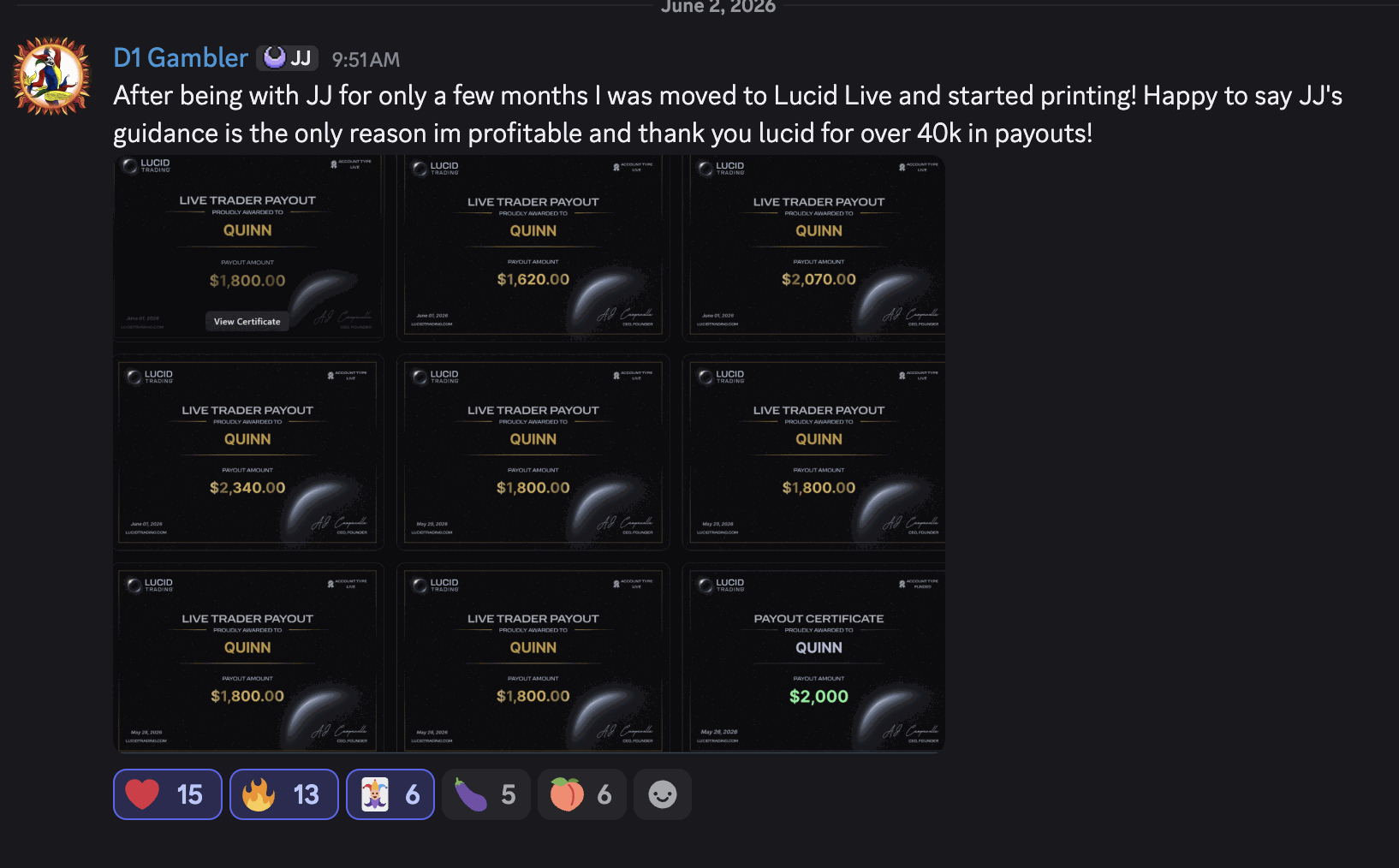 Payout proof from D1 Gambler