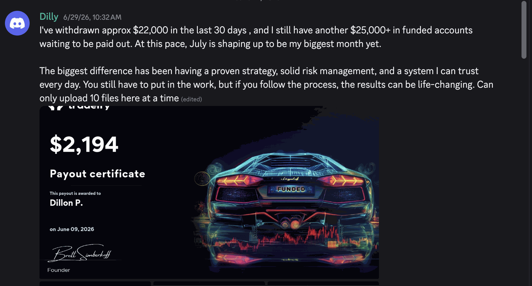 Payout proof from Dilly