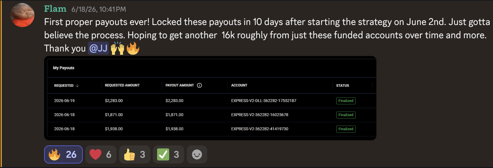 Payout proof from Flam