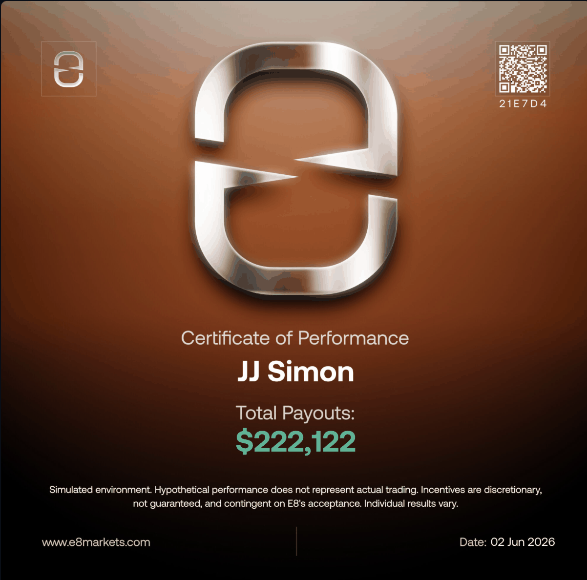 E8 Certificate of Performance