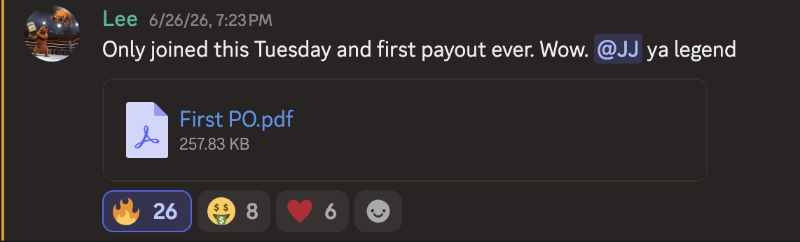 Payout proof from Lee