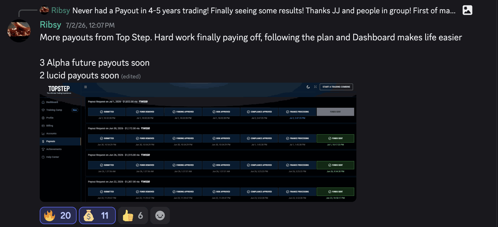 Payout proof from Ribsy